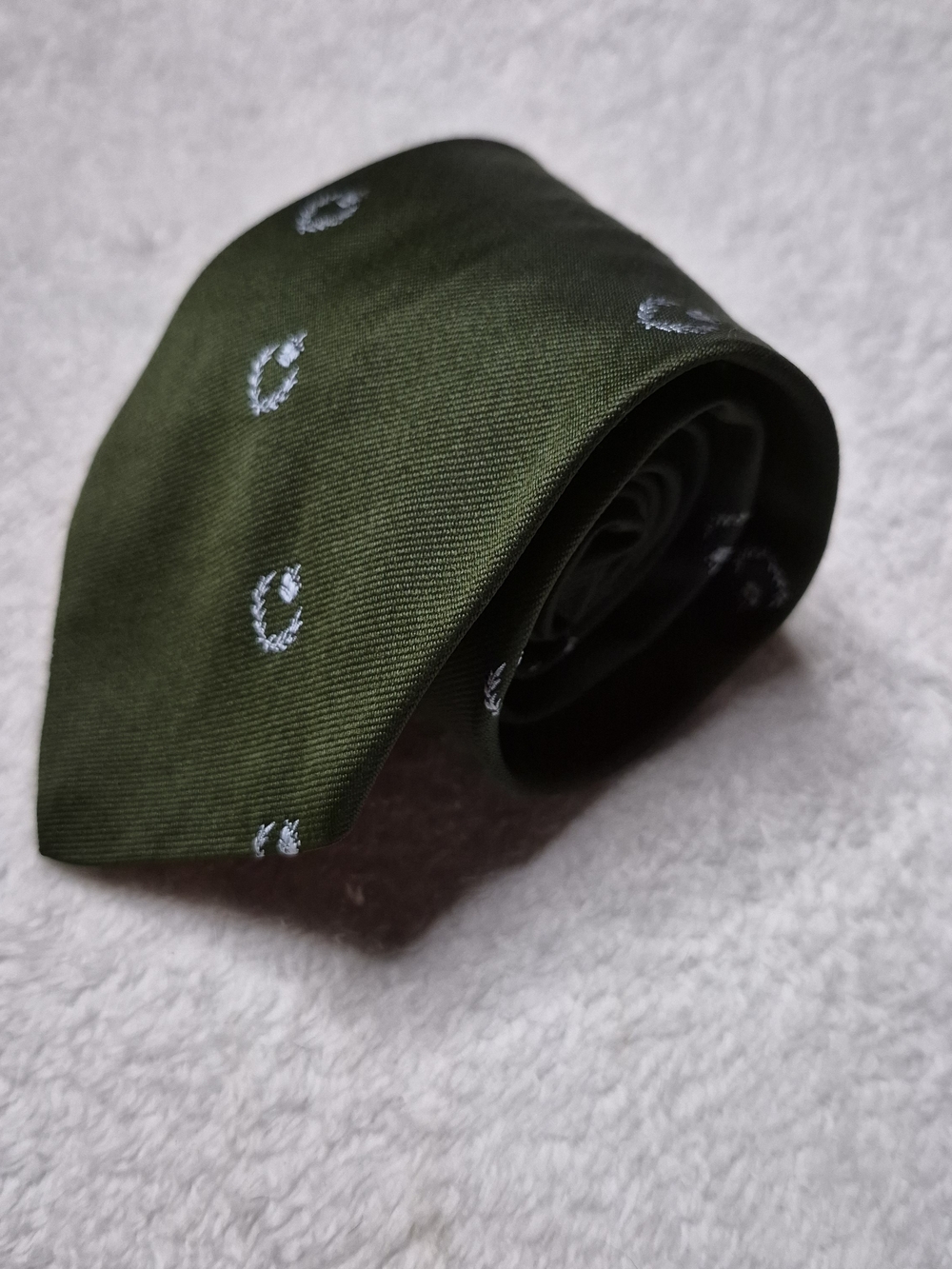Vintage Mr. John Men's Olive Green Tie with Subtle Silver Motif